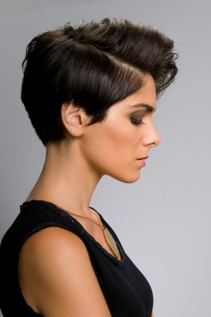 low side parted short hair